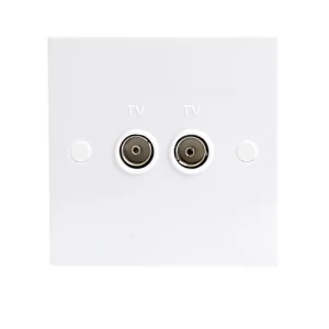 image of KnightsBridge White Twin Coaxial TV Outlet Un-Isolated Single Wall Plate