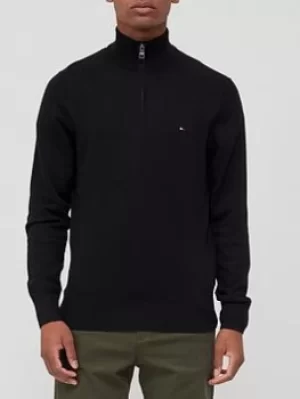 Image of Tommy Hilfiger Pima Cotton Cashmere Quarter Zip Knitted Jumper, Black Size XL Men