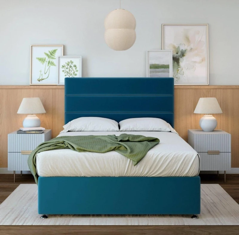 Image of Bedmaster Bedmaster Ortho Classic Orthopaedic Plush Velvet 4 Drawer Divan Set in Blue Size: Super King Blue Super King Unisex 9507491578533