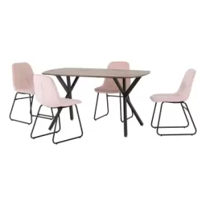 Image of Athens Rectangular Dining Table with 4 Lukas Chairs, Oak Effect Pink