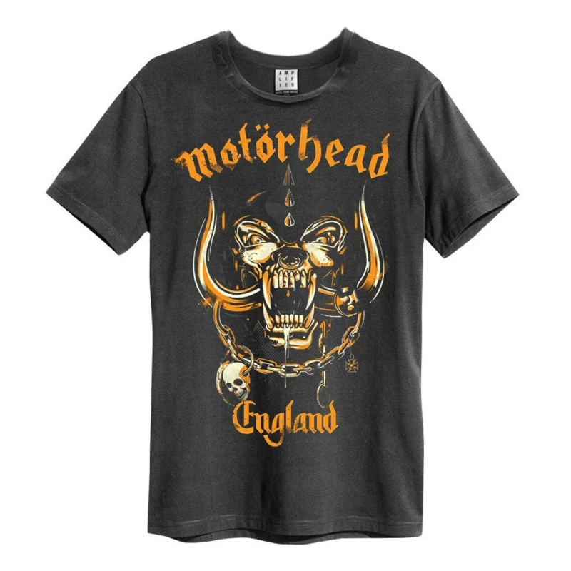 Image of Amplified Amplified Men Bronze England Motorhead T-Shirt in Charcoal Size: Small Charcoal S Male 5063470408566