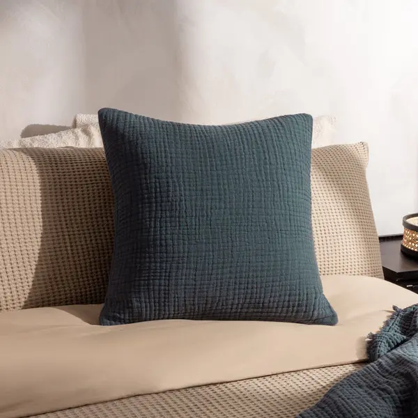 Image of Lark Muslin Crinkle Cotton Cushion Dusk, Dusk / 45 x 45cm / Polyester Filled