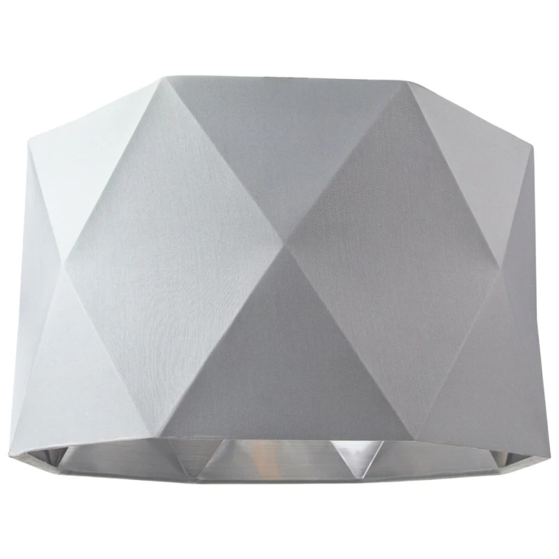 Image of Happy Homewares Cotton Fabric Geometric Shade with Inner Brushed Metal Effect Lining in Grey Size: 12" Grey Unisex 12"