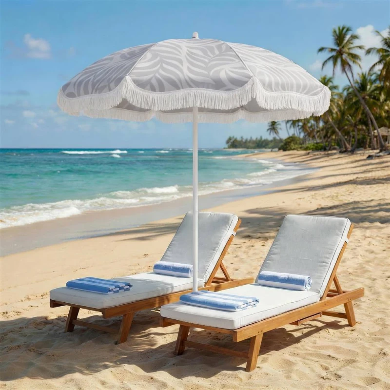 Image of OUTSUNNY 1.8 m Beach Umbrella Parasol with Sand Anchor, 30° Tilt in Light Grey Light Grey Unisex