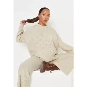 image of Missguided Rib Puff Sleeve Knit Maternity Hoodie - Cream