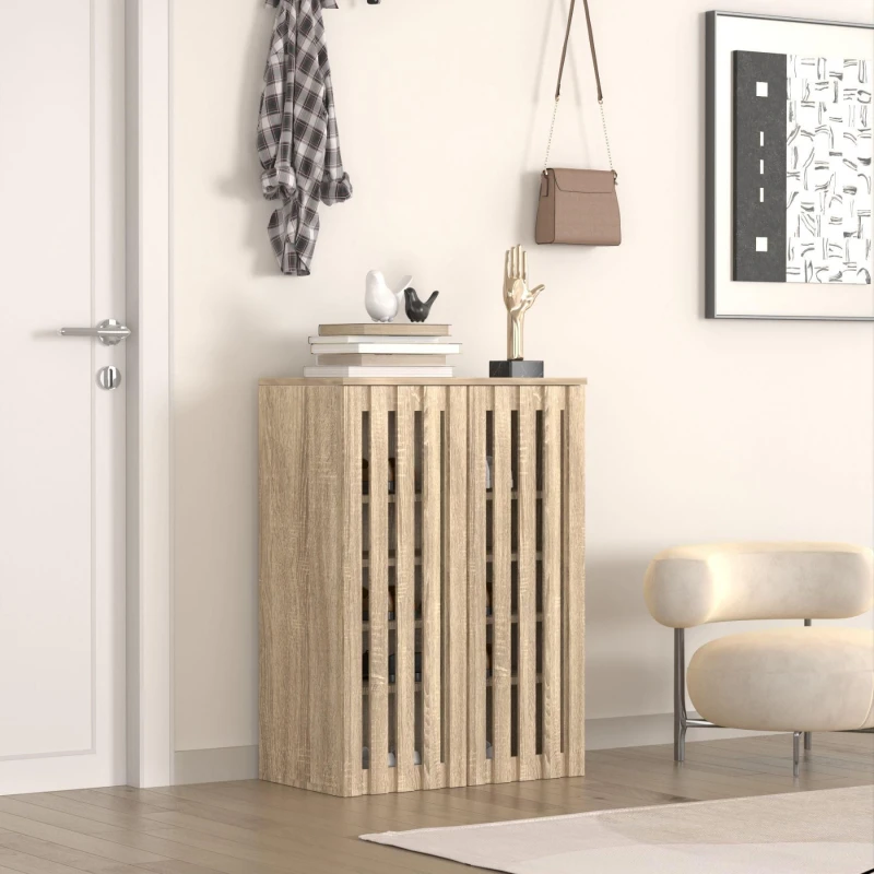 Image of Home Source Shoe Cabinet 2 Door with Adjustable Shelves Brown