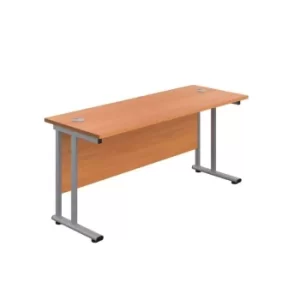 Image of 1800 X 600 Twin Upright Rectangular Desk Beech-Silver
