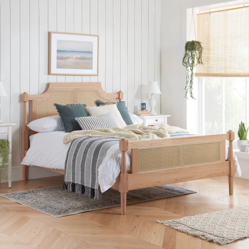 Image of Birlea Geneva 5ft King Size Rattan and Oak Wooden Bed Frame