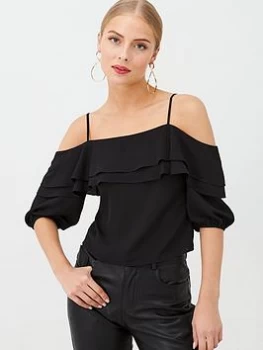 Image of Oasis Sleeved Bardot Cami Top - Black, Size 6, Women