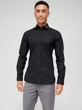 Image of HUGO Elisha02 Extra Slim Fit Long Sleeve Shirt - Black, Size 38=15In, Men
