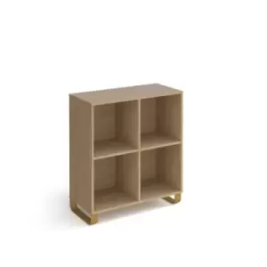 Image of Cairo cube storage unit 950mm high with 4 open boxes and sleigh frame legs - oak