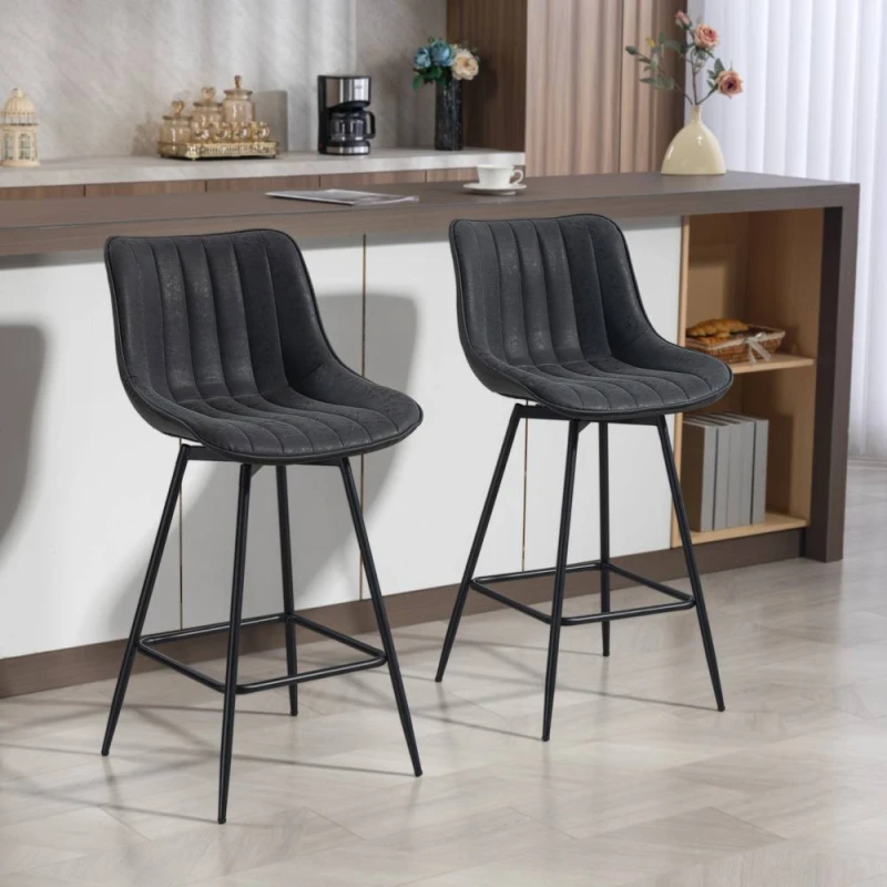 Image of HOMCOM Swivel Bar Stools Set of 2, PU Leather Upholstered Bar Chairs, Black Unisex