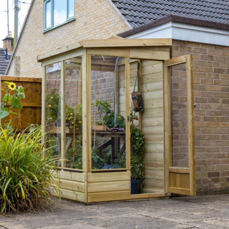 Image of 4' x 4' Forest Wallscape Lean To Greenhouse with Solid Back (1.28m x 1.34m)
