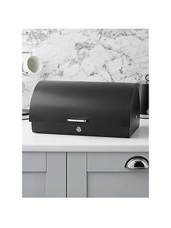 Image of Swan Serenity Bread Bin, Roll Top Lid, 14 Litre, Black SWKA18535BLK Size: A Black Unisex A