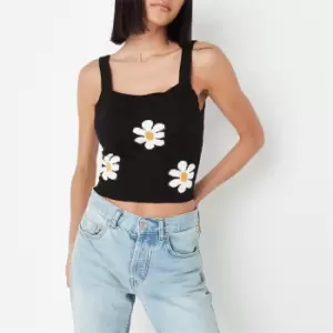 image of Missguided Daisy Embroidered Cami Crop Top - Black