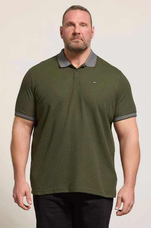 Image of BadRhino Mens Waffle Polo Shirt in Dark Olive Size: 7-8XL Dark Olive Male 7-8XL