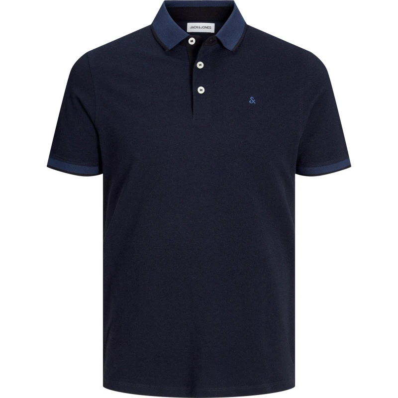 Image of Jack and Jones Paulos Tipped Pique Short Sleeve Polo Shirt Dark Navy male L