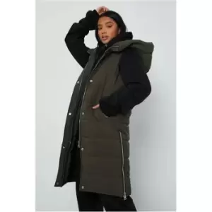 Image of I Saw It First Khaki Petite Longline Padded Hooded Gilet - Green