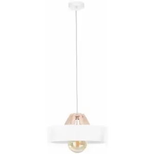 image of Keter Lighting - Keter Bossi Dome Pendant Ceiling Light Wood Natural, White, 30cm, 1x E27