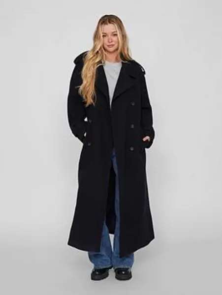 image of Vila Sofie Long Sleeve Maxi Trenchcoat - Navy