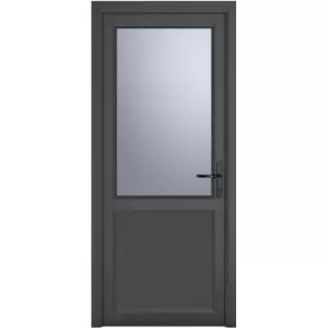 Image of Crystal uPVC Single Door Half Glass Half Panel Left Hand Open In 840mm x 2090mm Obscure Double Glazed Grey/White (each)