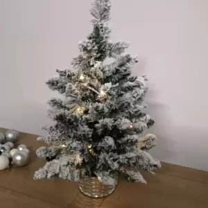 Image of 2ft (60cm) Pre Lit Battery LED Snow Flocked Miniature Christmas Tree with Timer