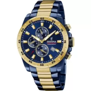 image of Mens Festina Chronograph Blue & Gold Two-Tone Watch