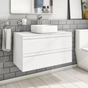 image of 900mm Wall Hung 2 Drawer Vanity Basin Unit White - Boston