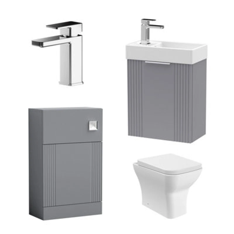 Image of Balterley Cloakroom Fluted Wall Hung Vanity WC Toilet and Tap Grey Chrome Grey