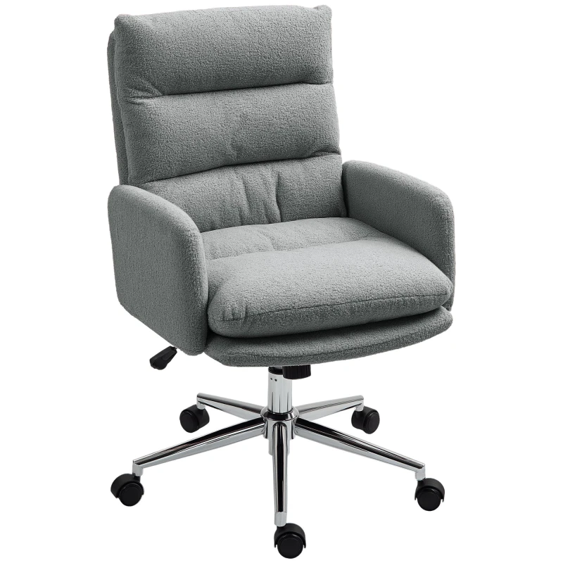 Image of HOMCOM Upholstered Desk Chair with Height Adjustable, Grey Grey
