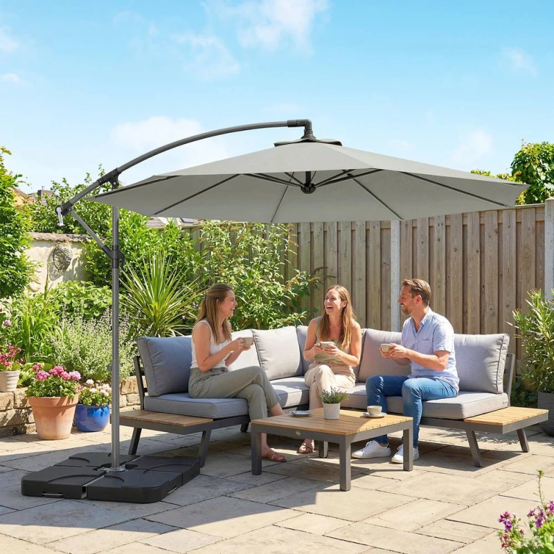 Image of Outsunny 3(m) Banana Parasol Cantilever Umbrella Garden w/ Base Weights - Black, Grey 84D-096V03LG