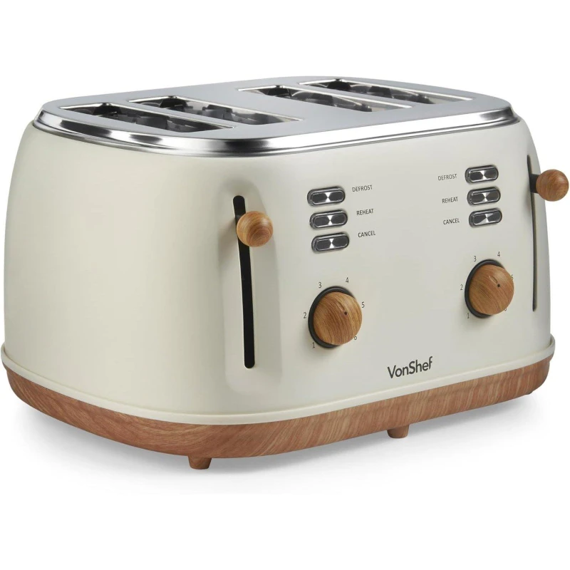 Image of VonShef Cream Nordic Matte Design 4 Slice Toaster Cream