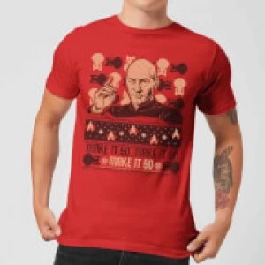 Image of Star Trek: The Next Generation Make It So Mens Christmas T-Shirt - Red - L