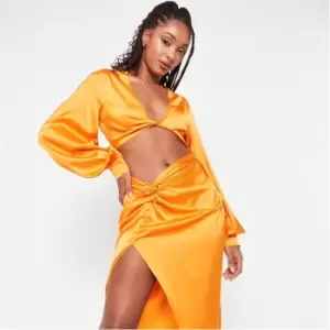 image of Missguided Tall Twist Front Satin Crop Top - Orange