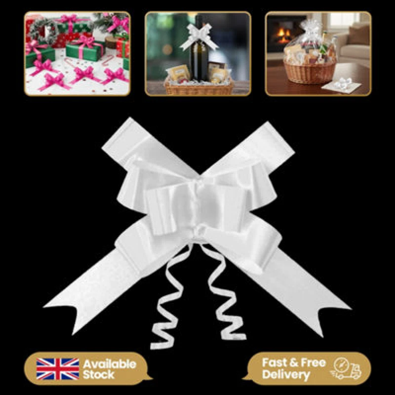 Image of Shatchi Large 50mm/5cm Ribbon Pull Bows for All Occation Decoration , White, 10PK White unisex
