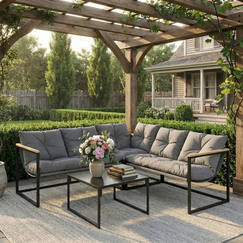Image of OUTSUNNY 4 Piece Garden Furniture Set with Cushions Coffee Table, Grey Grey Unisex