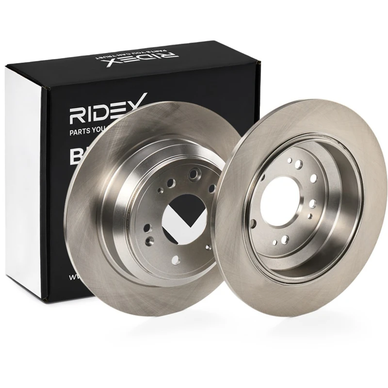 Image of RIDEX 82B0637 Brake disc Rear Axle, solid, Cast Iron, Uncoated, Untreated, without bolts/screws Cast Iron Brake Disc (82)