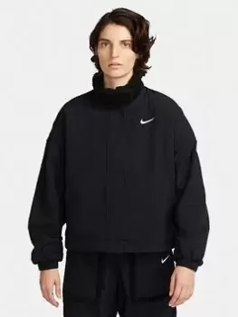 Image of Nike W Nsw Essntial Woven Sherpa Lined Jacket, Black/White, Female, Jackets & Outerwear, DQ6846-010