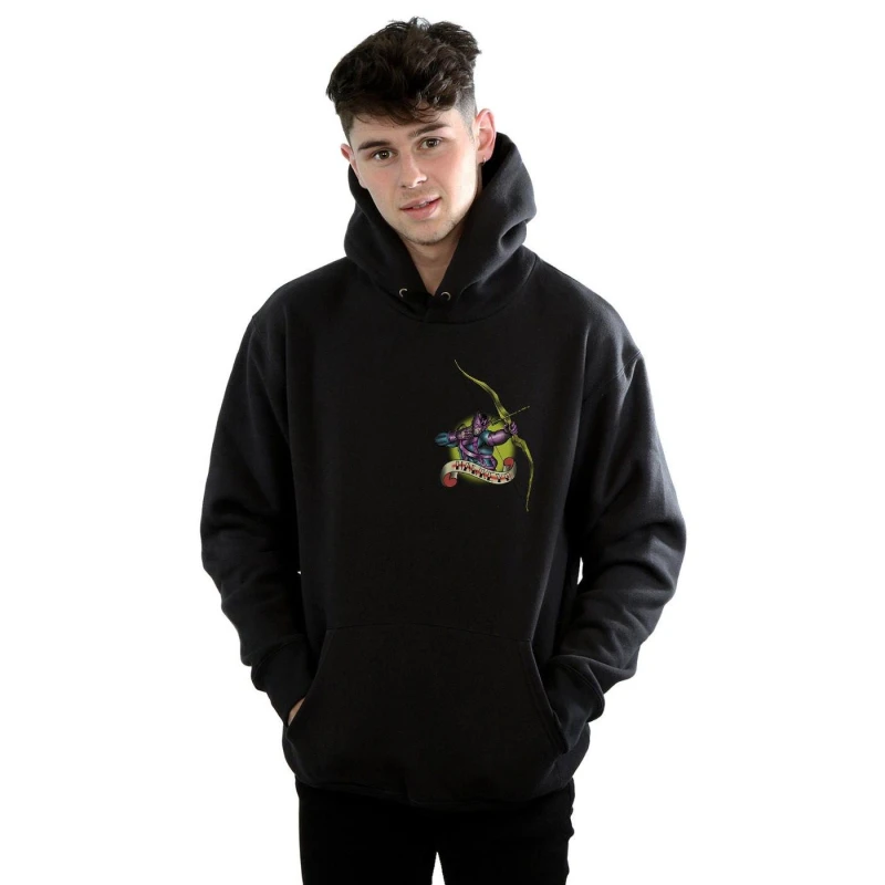 Image of Marvel Marvel Men Hawkeye Tattoo Breast Print Hoodie in Black Size: Small Black S Male 5059308539229