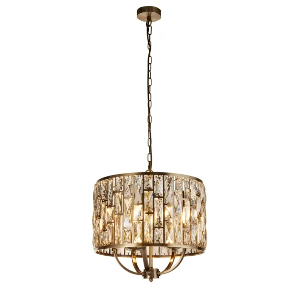 image of Searchlight Bijou 5 Light Glass Chandelier - Antique Brass