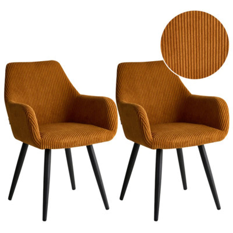 Image of Beliani Set Of 2 Dining Chairs Mori Corduroy Orange