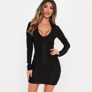 image of Missguided Plunge Collar Dress - Black