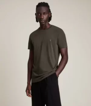 Image of AllSaints Mens Tonic Crew T-Shirt, Gunmetal Grey, Size: L
