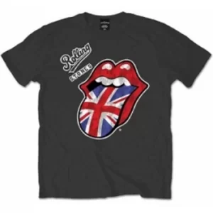 Image of Rolling Stones British Tongue Charcoal Mens T Shirt: Larg