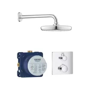 image of Chrome Concealed Shower Mixer with Dual Control & Round Wall Mounted Head with Square Valve - Grohe Tempesta 210