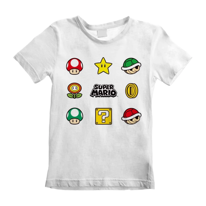 Image of Super Mario Items Logo T-Shirt White unisex