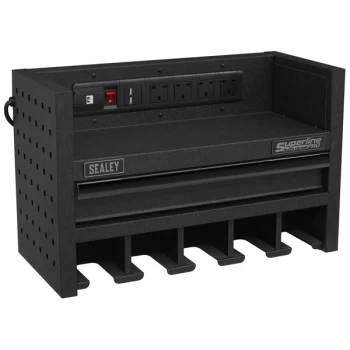 image of Sealey AP22SRBE Power Tool Storage Rack 560mm with Drawer & Power ...