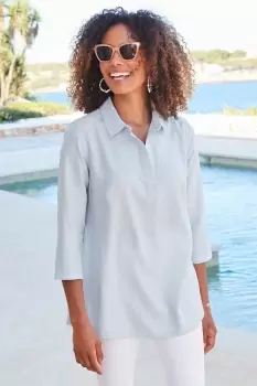 Image of Palma ¾ Sleeve Linen-Blend Overshirt