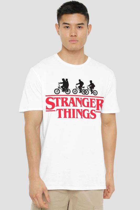 Image of Stranger Things Stranger Things Silhouette Bike Logo T-Shirt White White