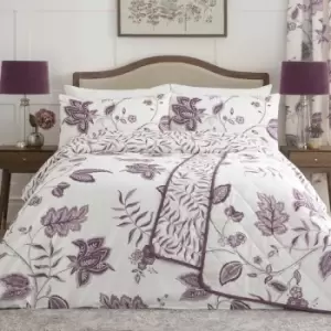 image of Dreams & Drapes Samira Floral Print Easy Care Reversible Duvet Cover Set, Plum, King